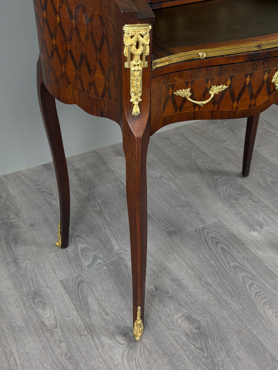 Bureau de dame Napoléon III en marqueterie et bronze doré, XIXe Siècle-photo-4