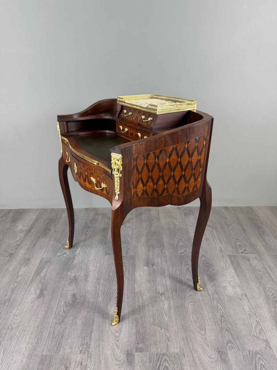 Bureau de dame Napoléon III en marqueterie et bronze doré, XIXe Siècle-photo-7