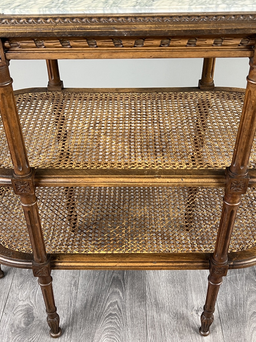 Louis XVI-style Serving Table Made Of Carved Wood, Marble, And Cane, 19th Century-photo-2