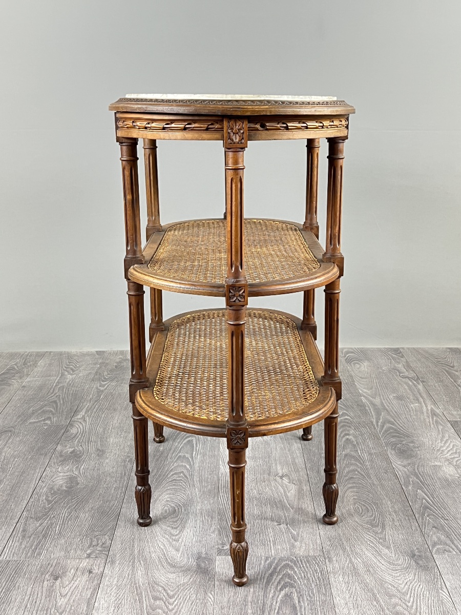 Louis XVI-style Serving Table Made Of Carved Wood, Marble, And Cane, 19th Century-photo-6