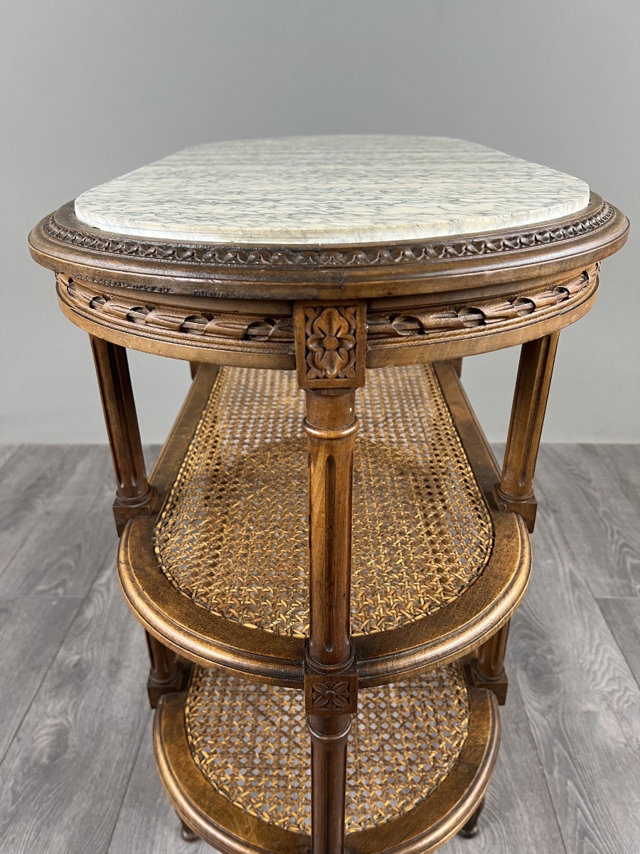 Louis XVI-style Serving Table Made Of Carved Wood, Marble, And Cane, 19th Century-photo-7