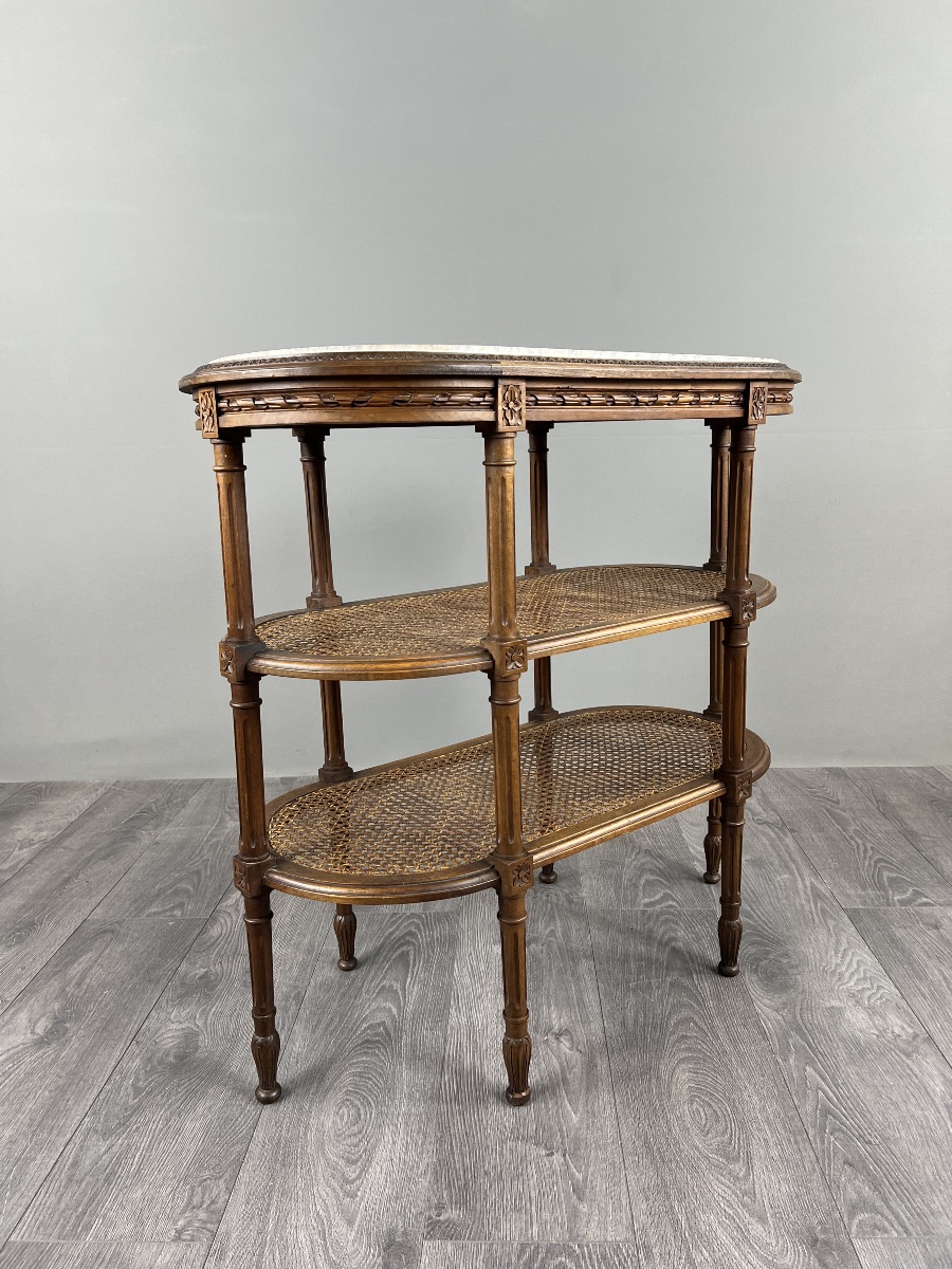 Louis XVI-style Serving Table Made Of Carved Wood, Marble, And Cane, 19th Century-photo-8
