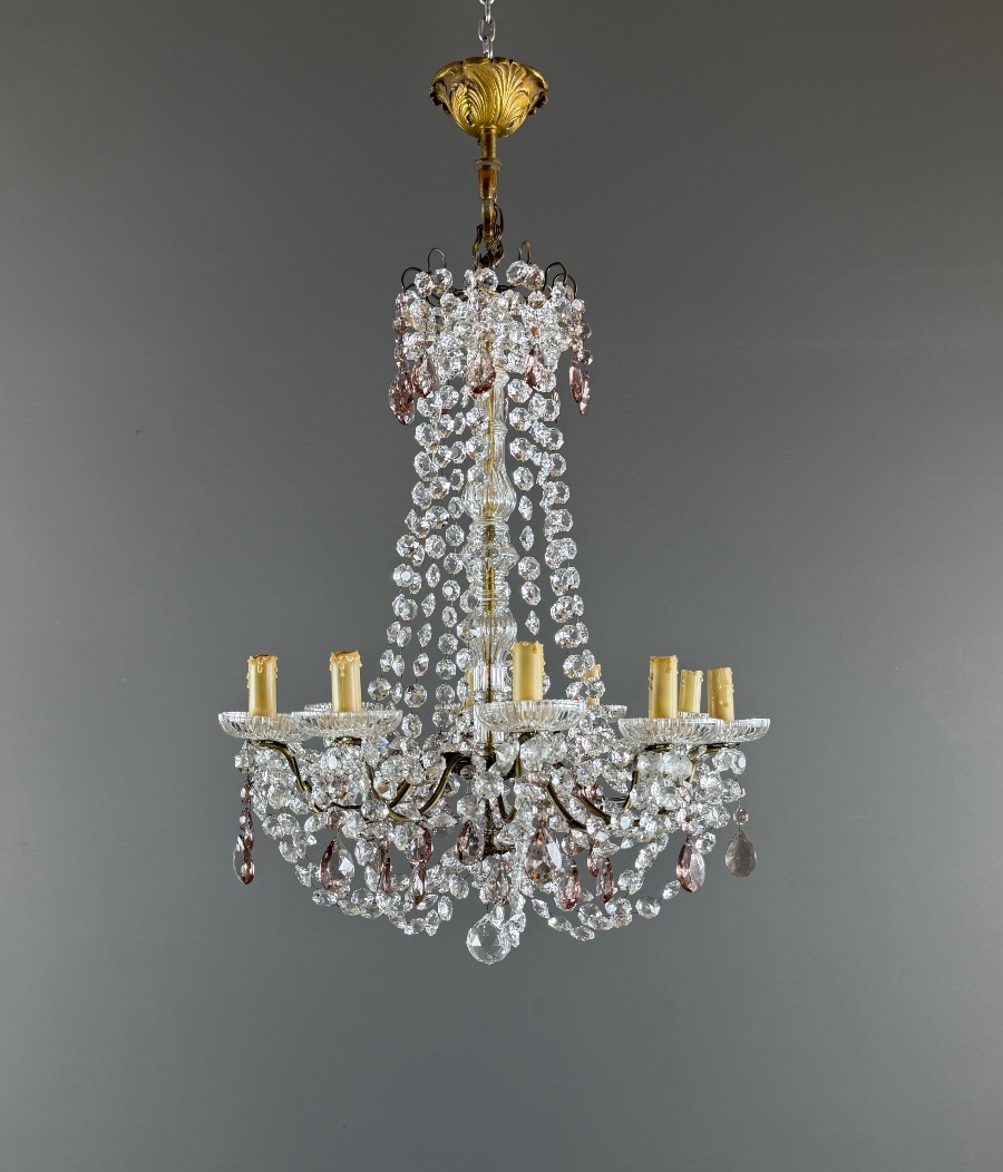 Louis XV-style Crystal And Bronze Chandelier With Pendants, 20th Century-photo-2