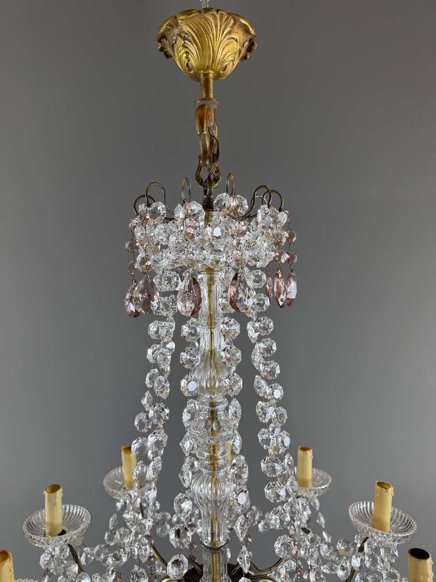 Louis XV-style Crystal And Bronze Chandelier With Pendants, 20th Century-photo-3