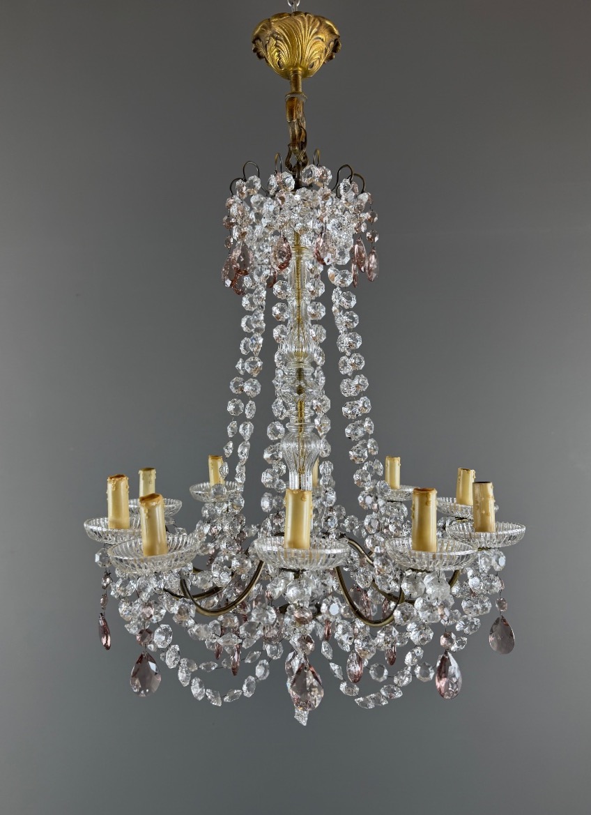Louis XV-style Crystal And Bronze Chandelier With Pendants, 20th Century