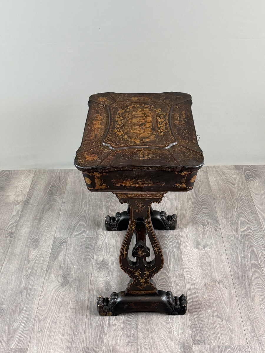 Meuble nécessaire de couture Napoléon III en bois noirci, XIXe Siècle-photo-4