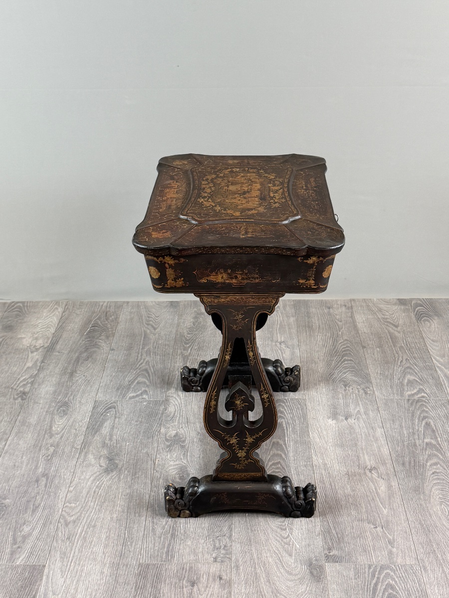 Meuble nécessaire de couture Napoléon III en bois noirci, XIXe Siècle-photo-1