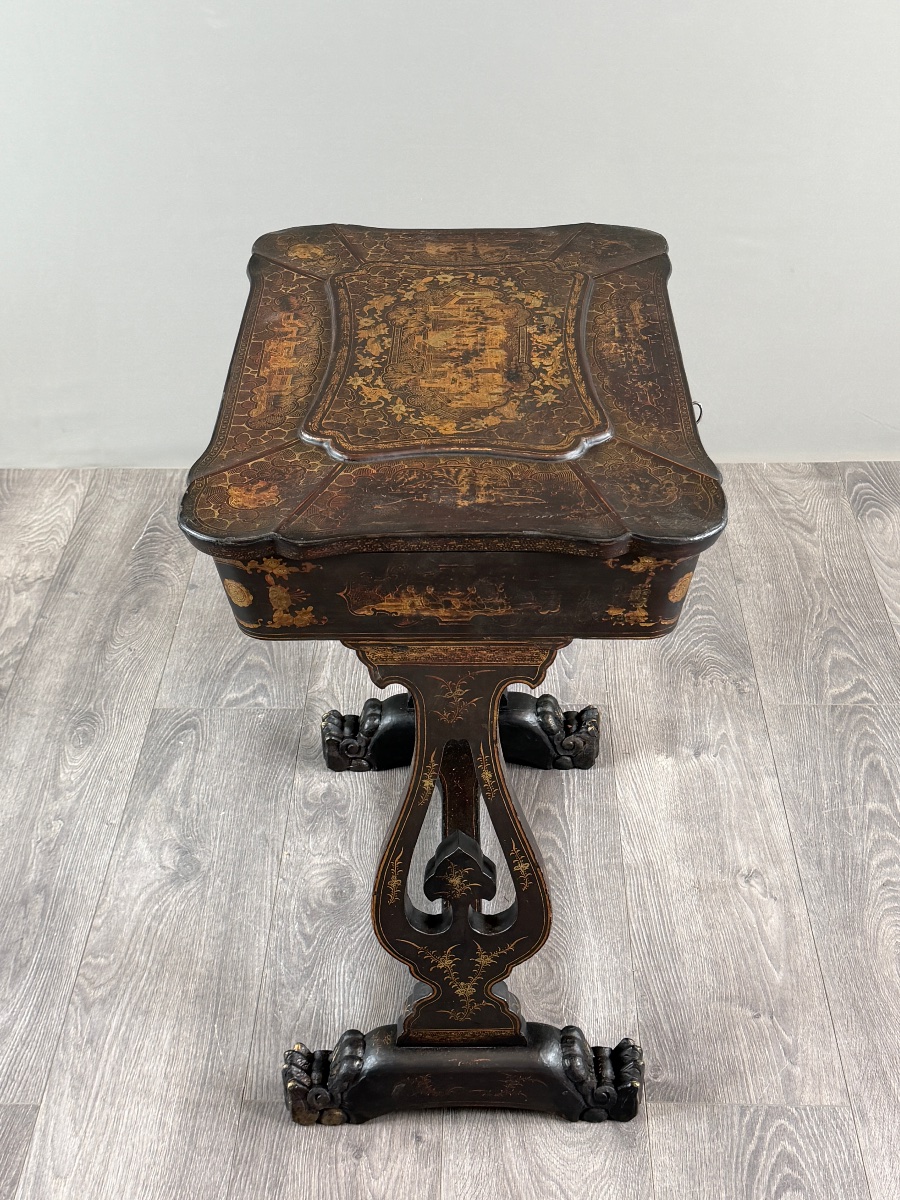 Meuble nécessaire de couture Napoléon III en bois noirci, XIXe Siècle-photo-6