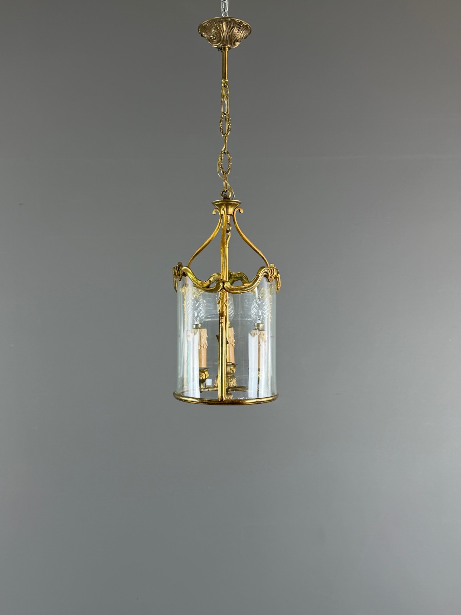 Cylindrical Gilded Bronze Lantern In The Louis XV Style, 20th Century-photo-2