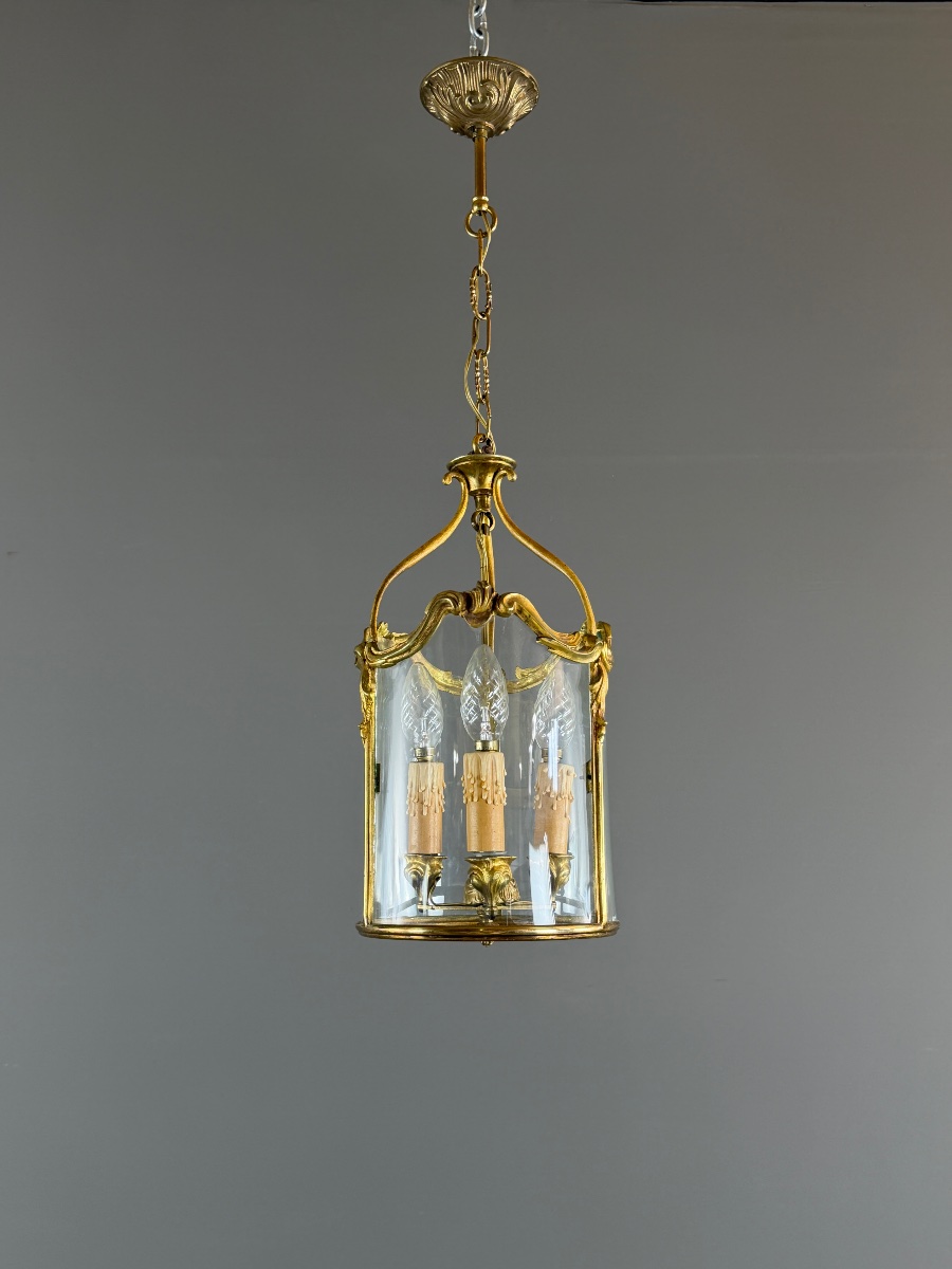 Cylindrical Gilded Bronze Lantern In The Louis XV Style, 20th Century-photo-3