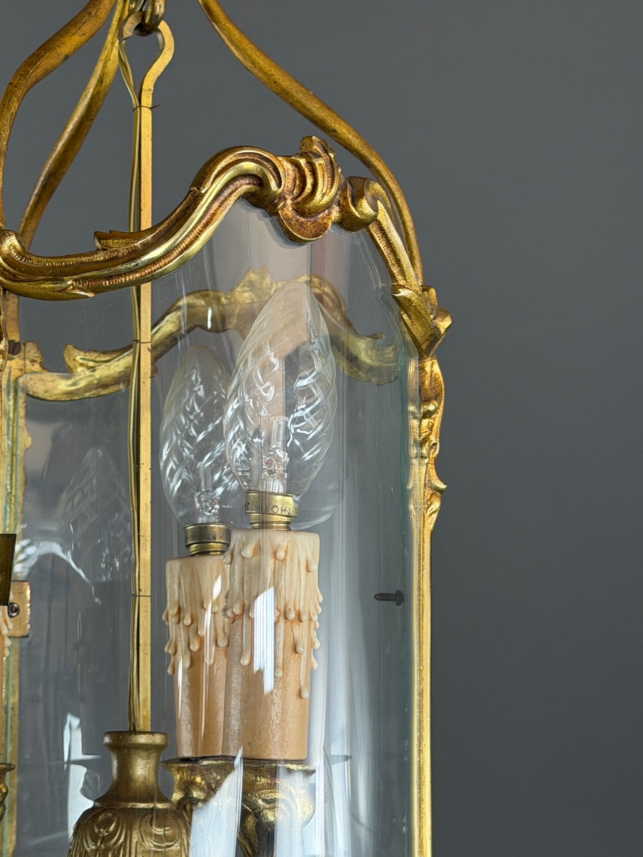 Cylindrical Gilded Bronze Lantern In The Louis XV Style, 20th Century-photo-4
