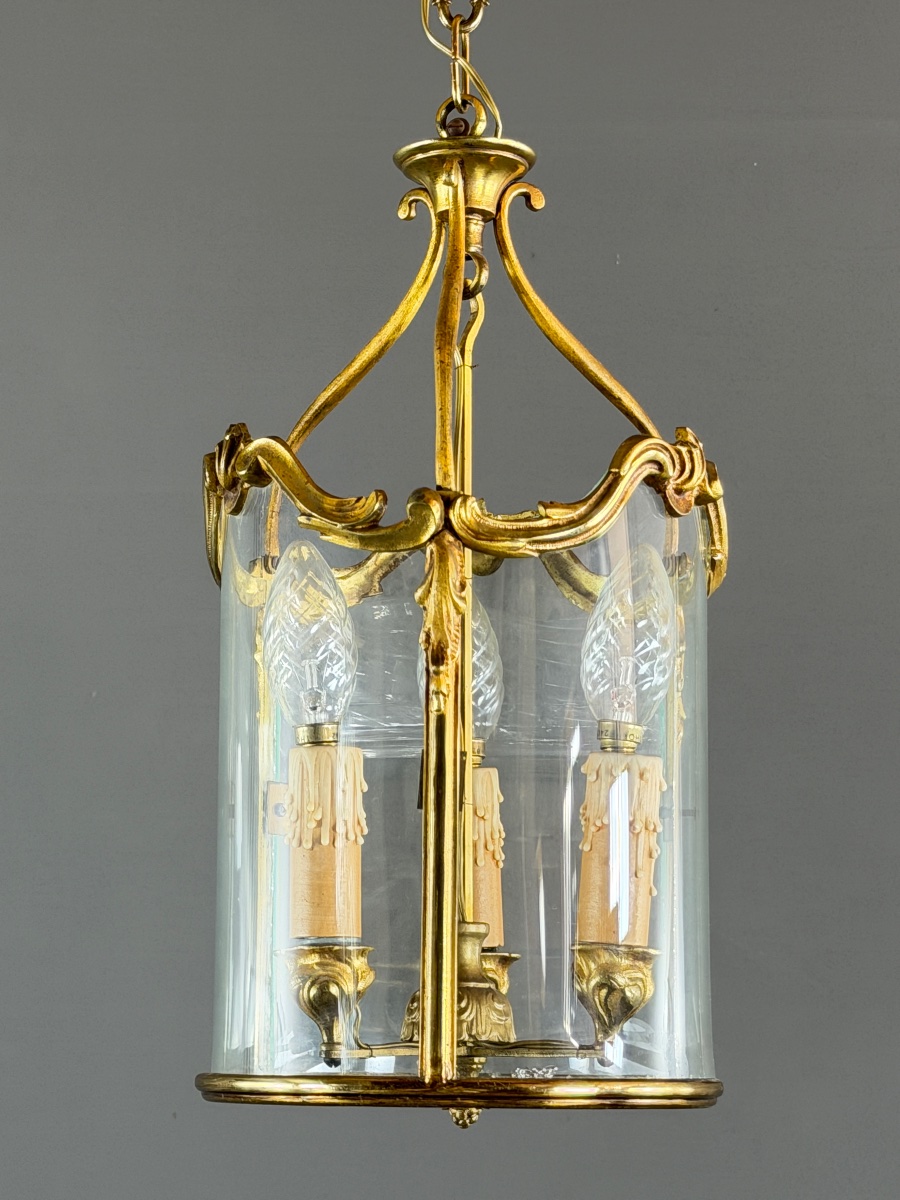 Cylindrical Gilded Bronze Lantern In The Louis XV Style, 20th Century-photo-1