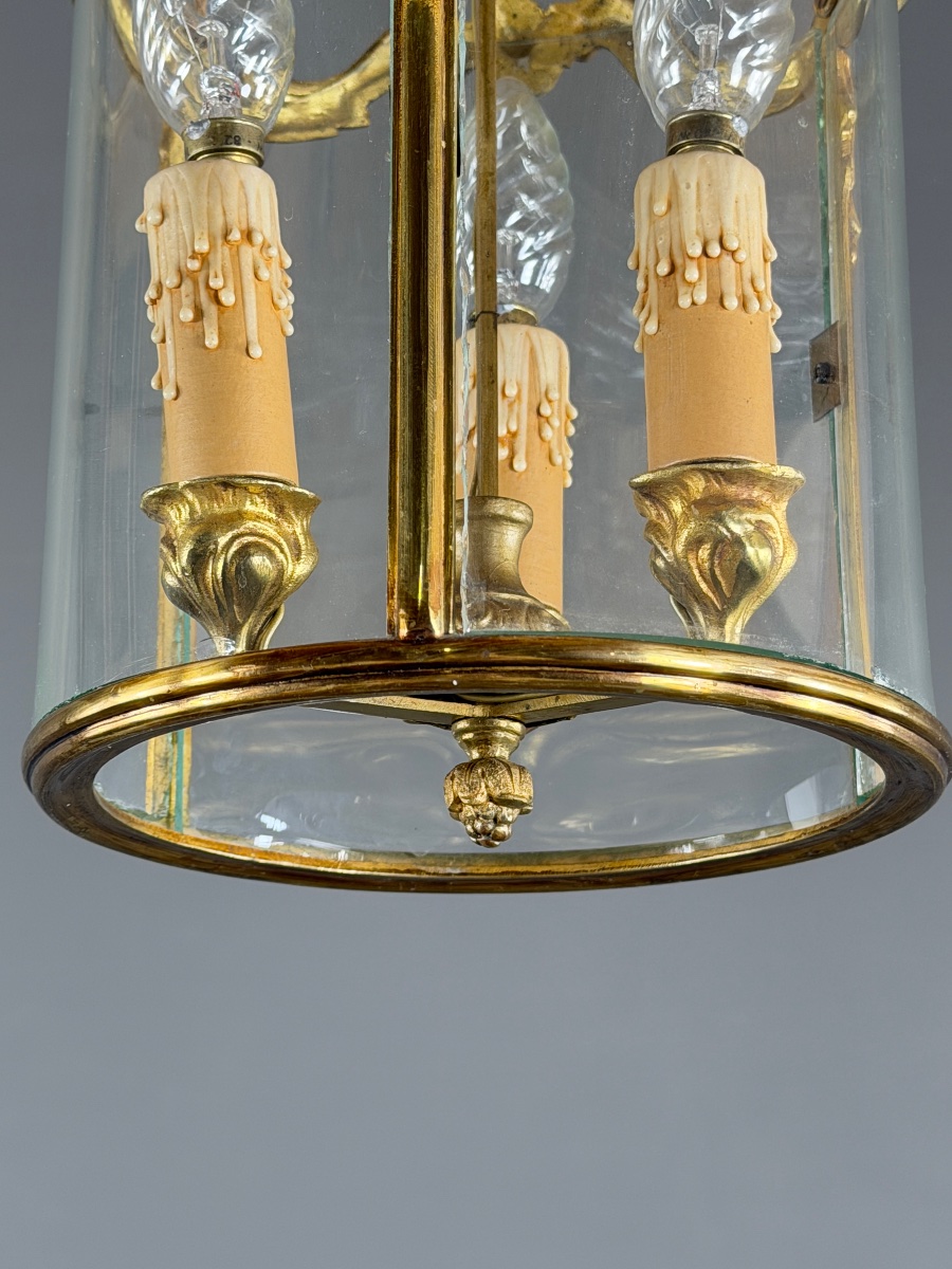 Cylindrical Gilded Bronze Lantern In The Louis XV Style, 20th Century-photo-2