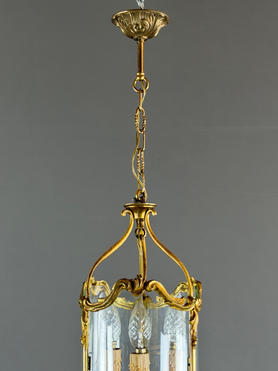 Cylindrical Gilded Bronze Lantern In The Louis XV Style, 20th Century-photo-3