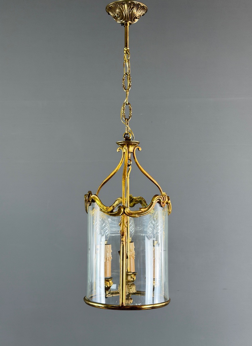 Cylindrical Gilded Bronze Lantern In The Louis XV Style, 20th Century