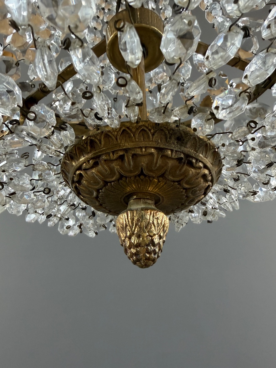 Lustre cage en bronze et cristal, style Louis XVI, XIXe Siècle-photo-3