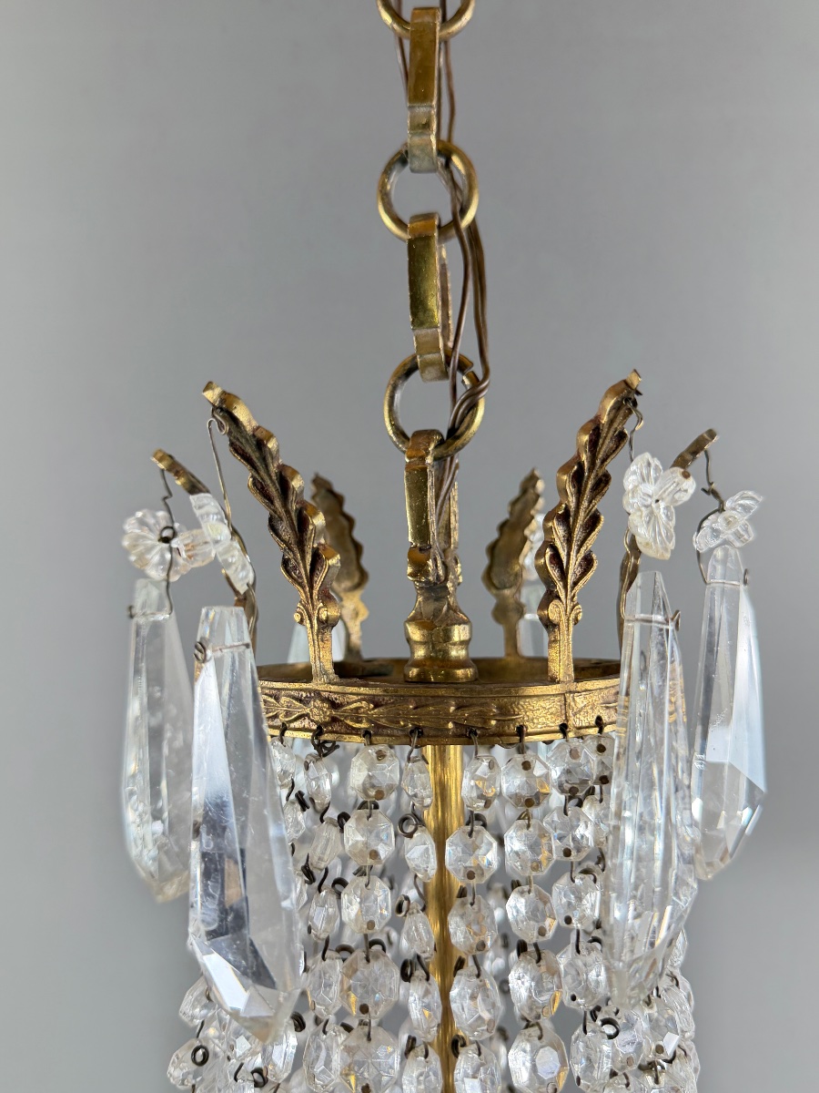Lustre cage en bronze et cristal, style Louis XVI, XIXe Siècle-photo-2