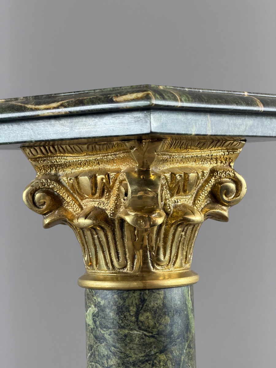 Paire de colonnes en marbre vert, bronze doré et laiton doré, XXe Siècle-photo-7