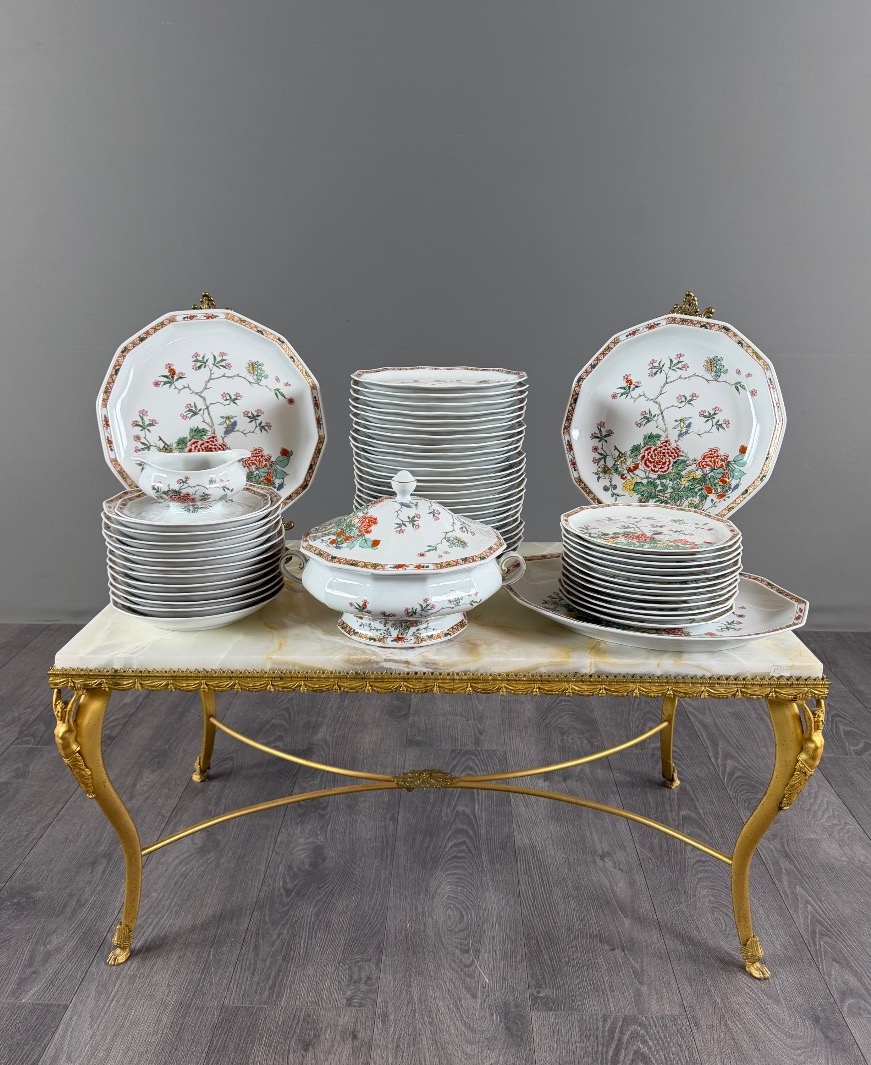 Bernardaud Limoges Dinner Service, “hong Kong” Model, 53 Pieces, 20th Century-photo-1