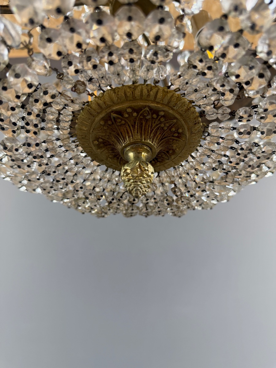 Bronze And Crystal Basket Chandelier, 19th Century-photo-3