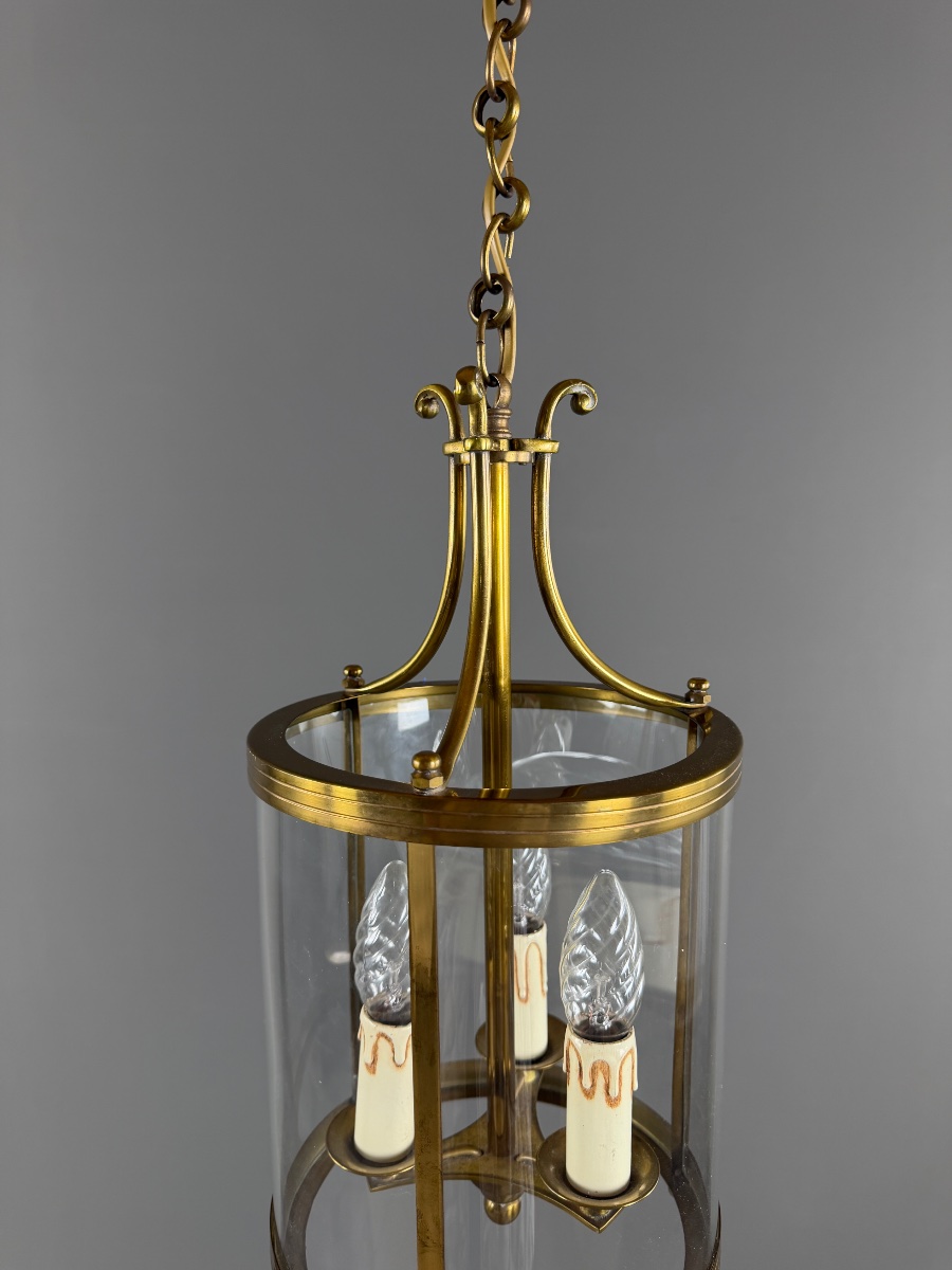 Lanterne cylindrique en laiton et verre, XXe Siècle-photo-2