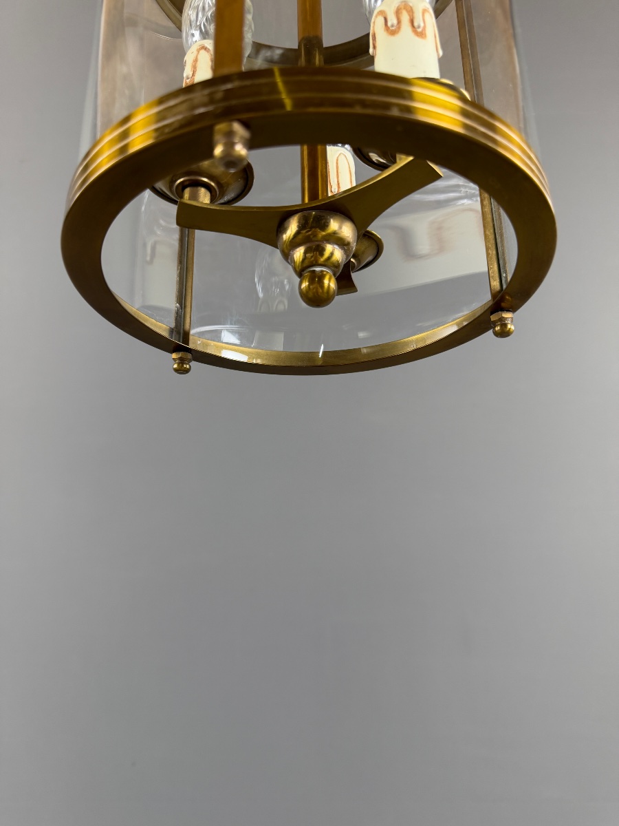 Lanterne cylindrique en laiton et verre, XXe Siècle-photo-4