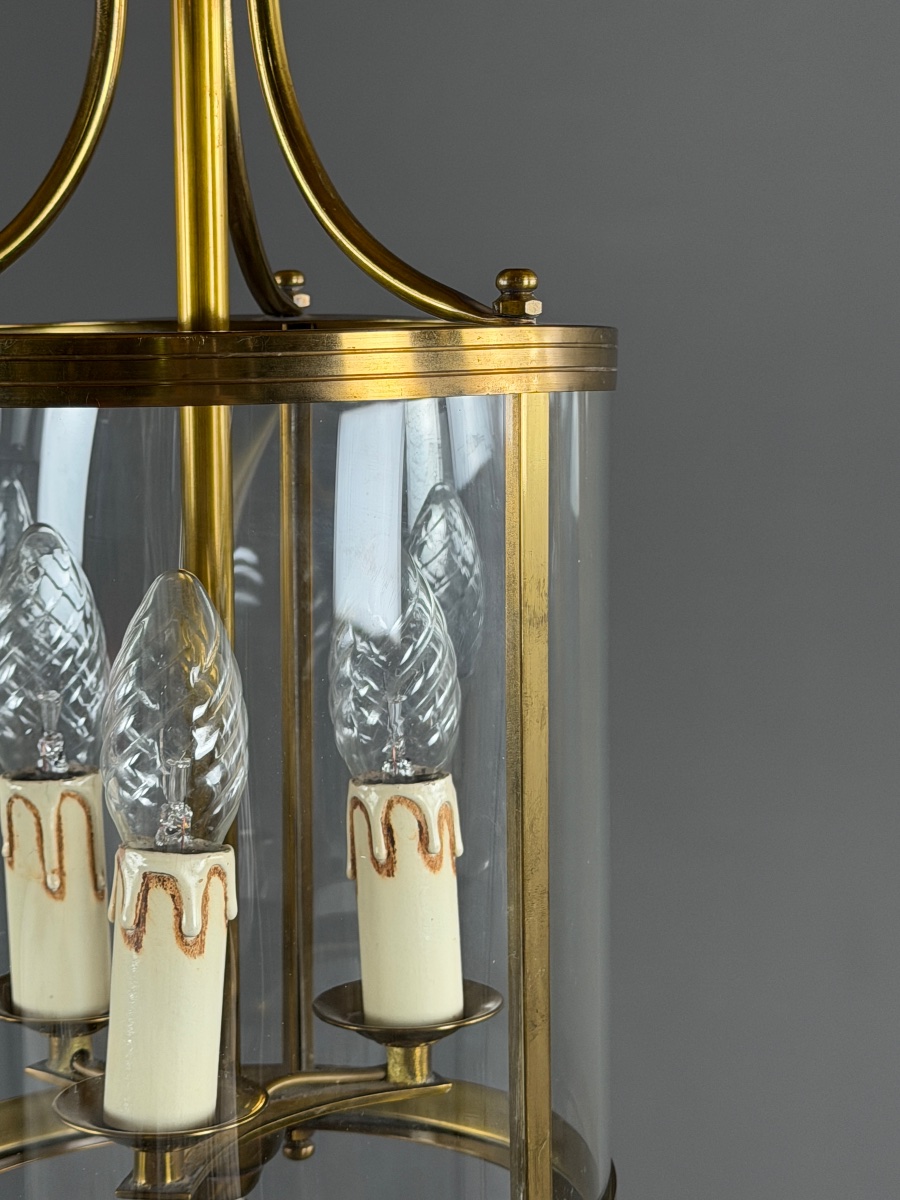 Lanterne cylindrique en laiton et verre, XXe Siècle-photo-1
