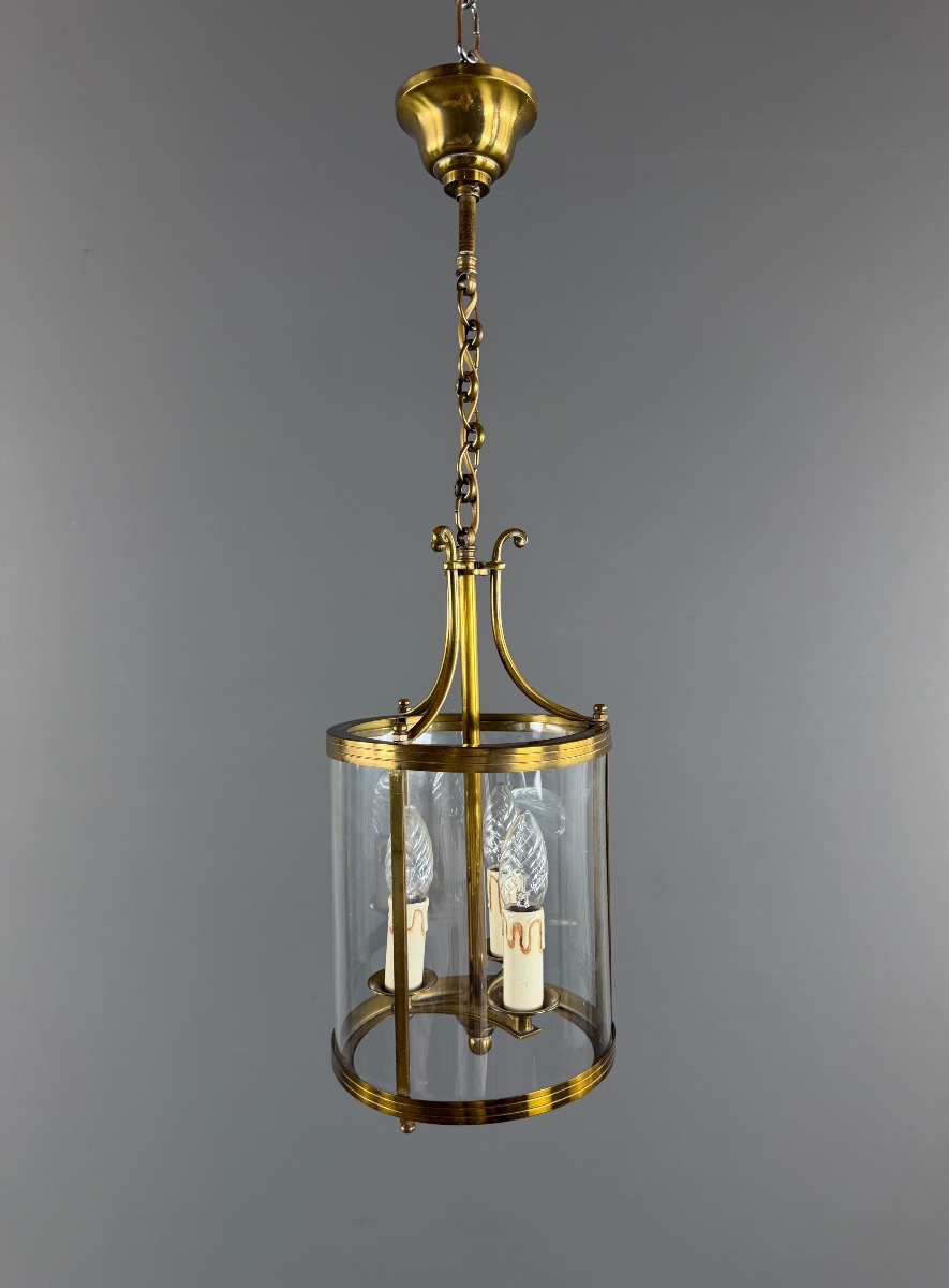 Lanterne cylindrique en laiton et verre, XXe Siècle