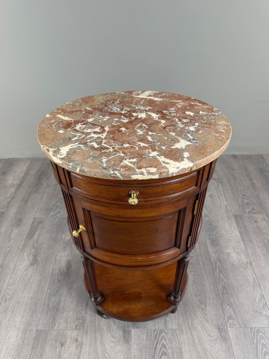 Half-moon Side Table In Mahogany And Marble, Louis XVI Style, 19th Century-photo-2