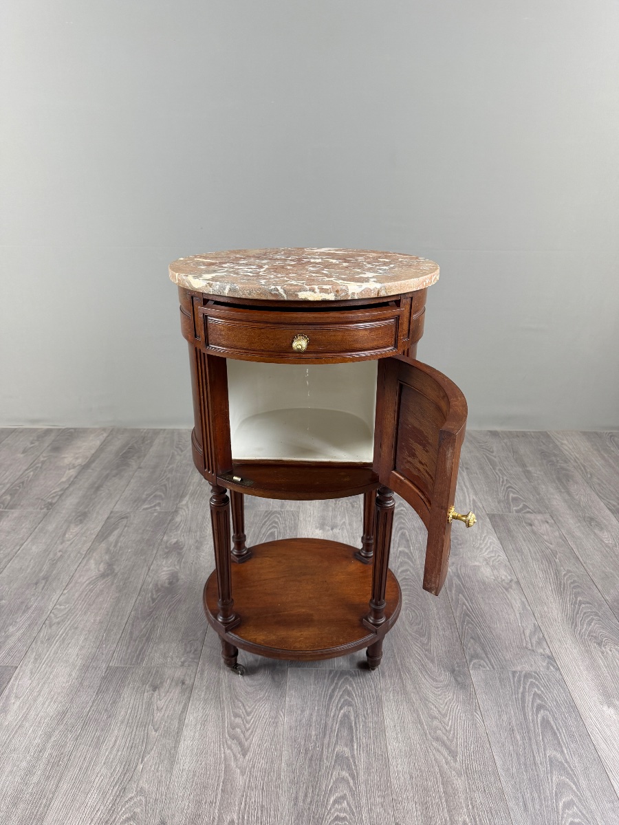 Half-moon Side Table In Mahogany And Marble, Louis XVI Style, 19th Century-photo-3