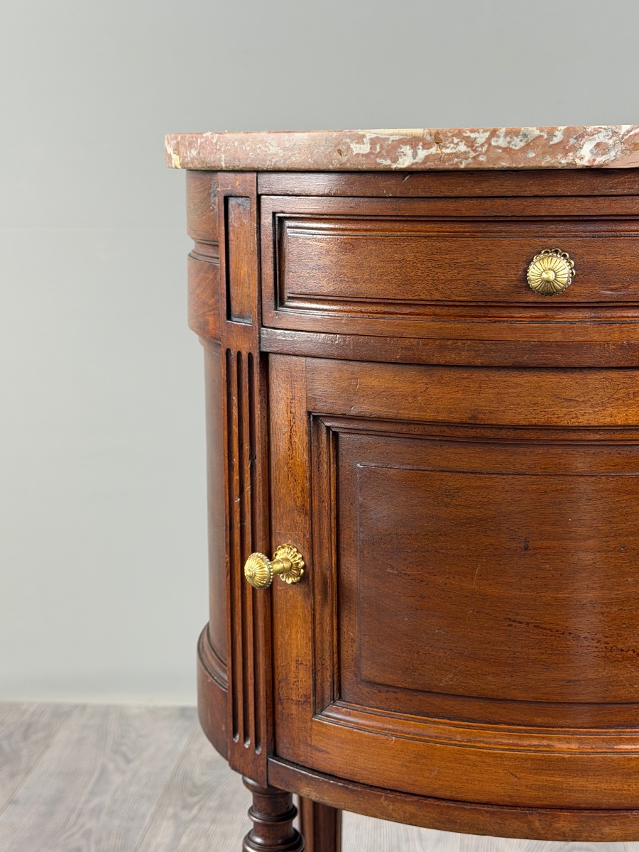 Half-moon Side Table In Mahogany And Marble, Louis XVI Style, 19th Century-photo-4