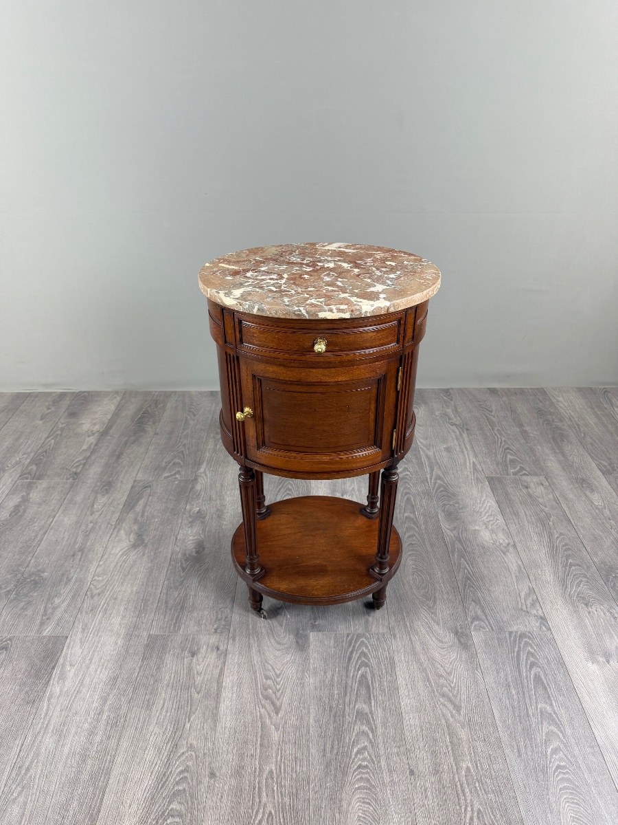 Half-moon Side Table In Mahogany And Marble, Louis XVI Style, 19th Century-photo-1