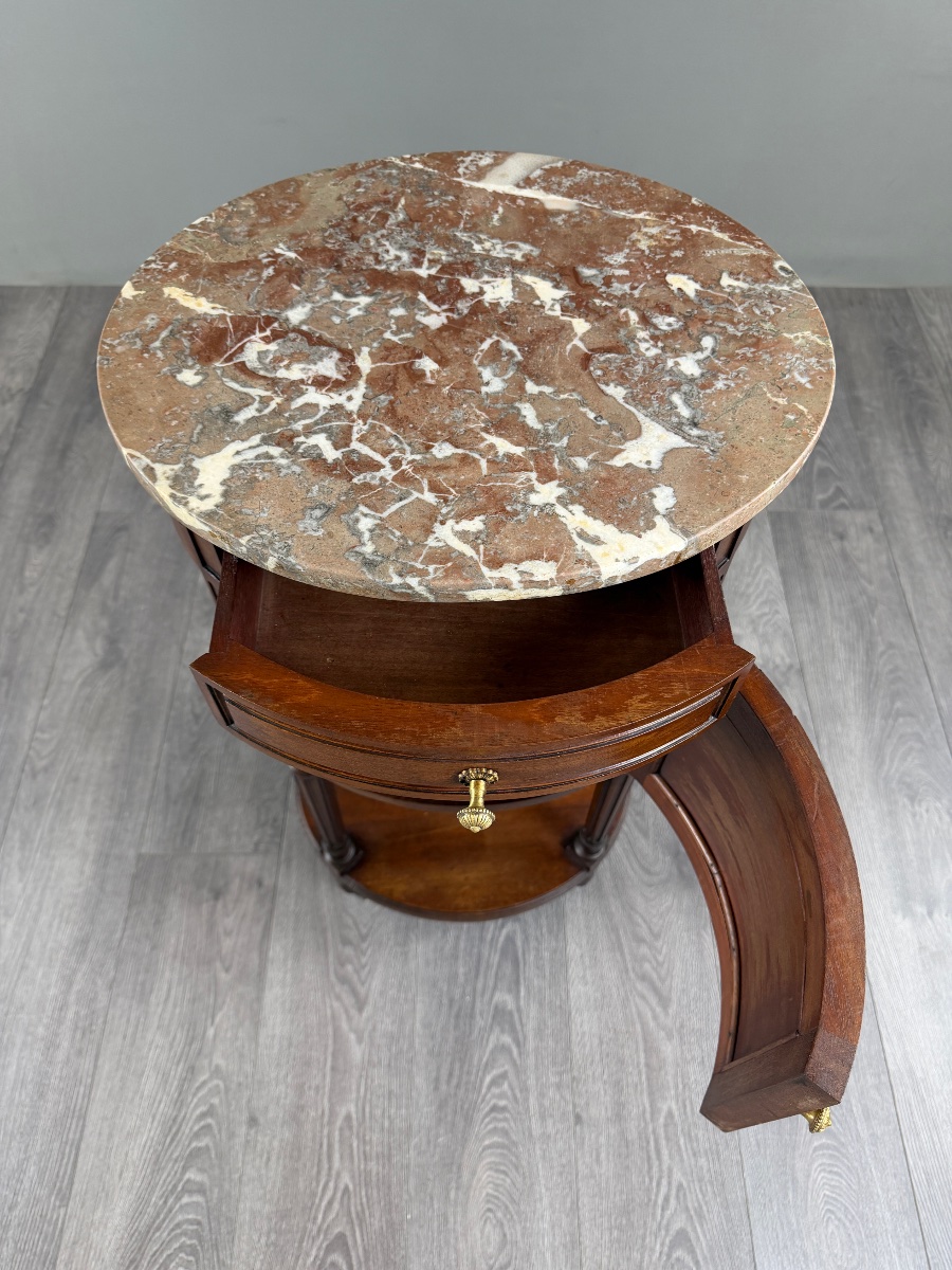 Half-moon Side Table In Mahogany And Marble, Louis XVI Style, 19th Century-photo-2