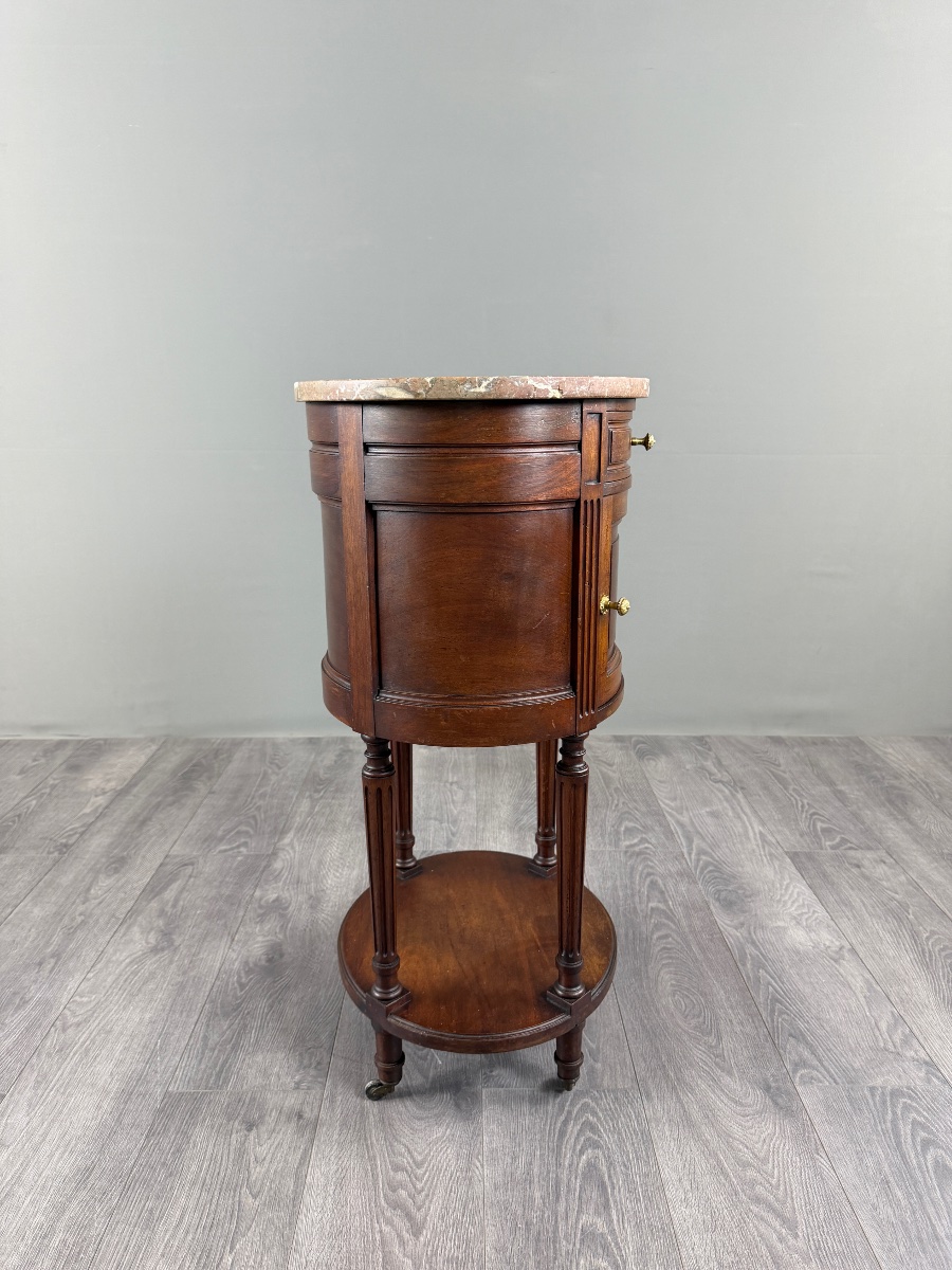 Half-moon Side Table In Mahogany And Marble, Louis XVI Style, 19th Century-photo-3