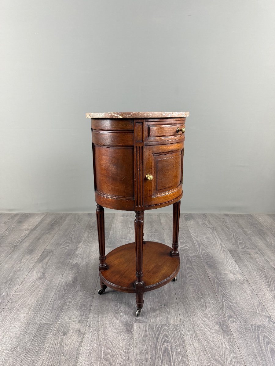 Half-moon Side Table In Mahogany And Marble, Louis XVI Style, 19th Century-photo-4