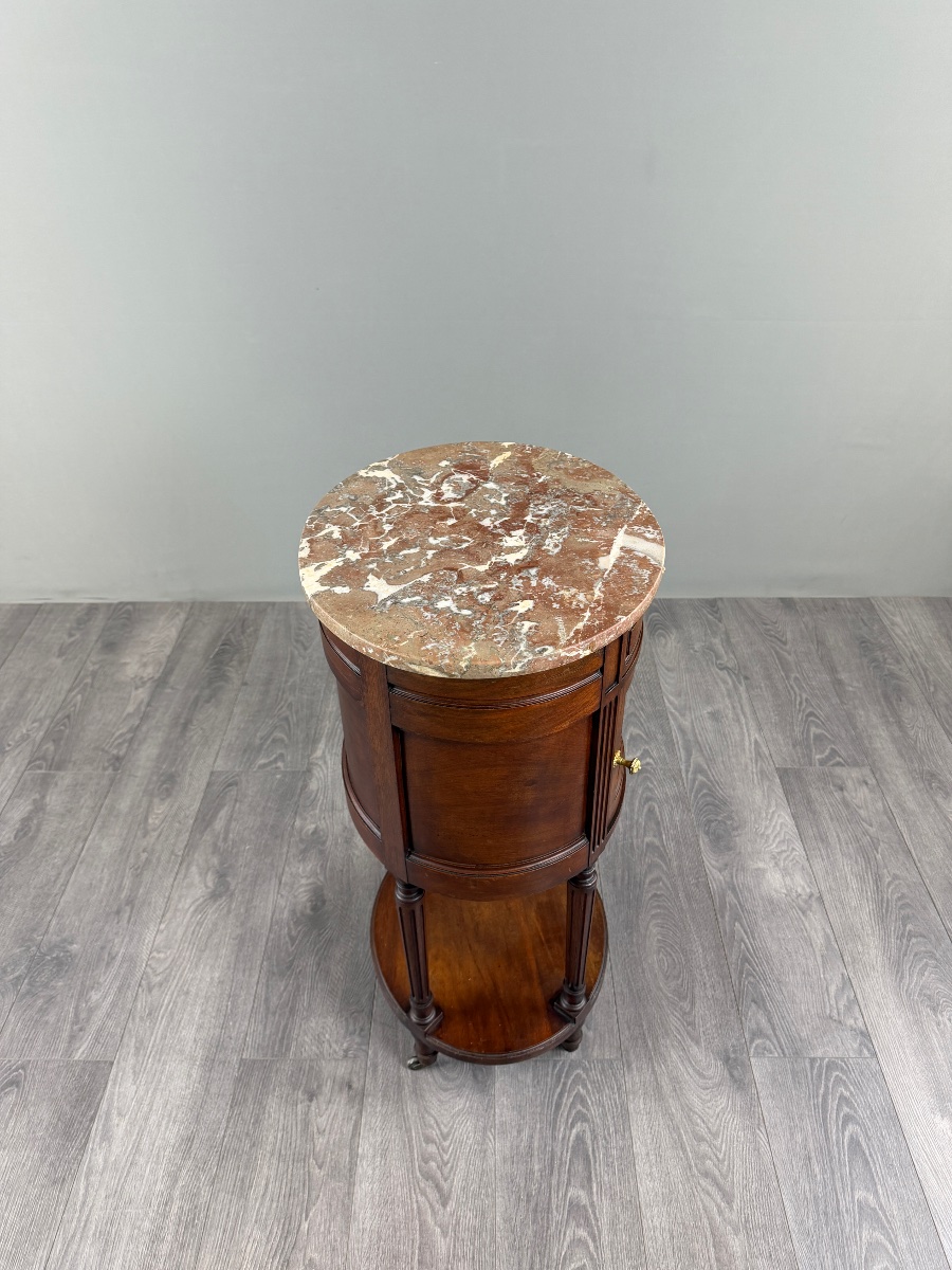 Half-moon Side Table In Mahogany And Marble, Louis XVI Style, 19th Century-photo-5