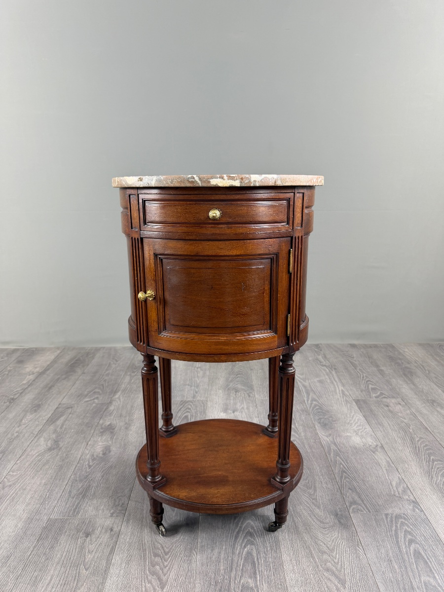 Half-moon Side Table In Mahogany And Marble, Louis XVI Style, 19th Century-photo-6