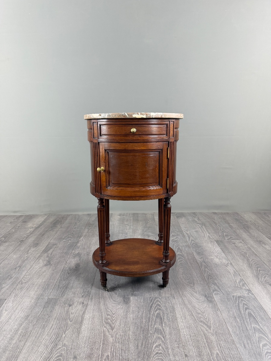 Half-moon Side Table In Mahogany And Marble, Louis XVI Style, 19th Century