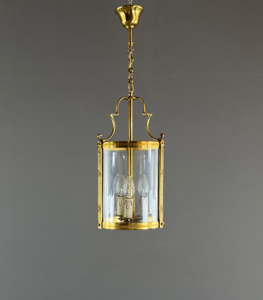 Lanterne cylindrique en laiton et verre, XXe Siècle-photo-3