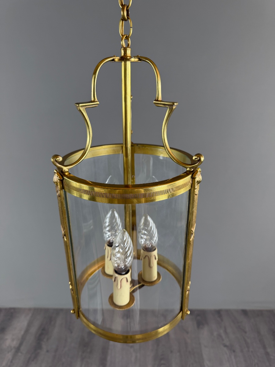 Lanterne cylindrique en laiton et verre, XXe Siècle-photo-4