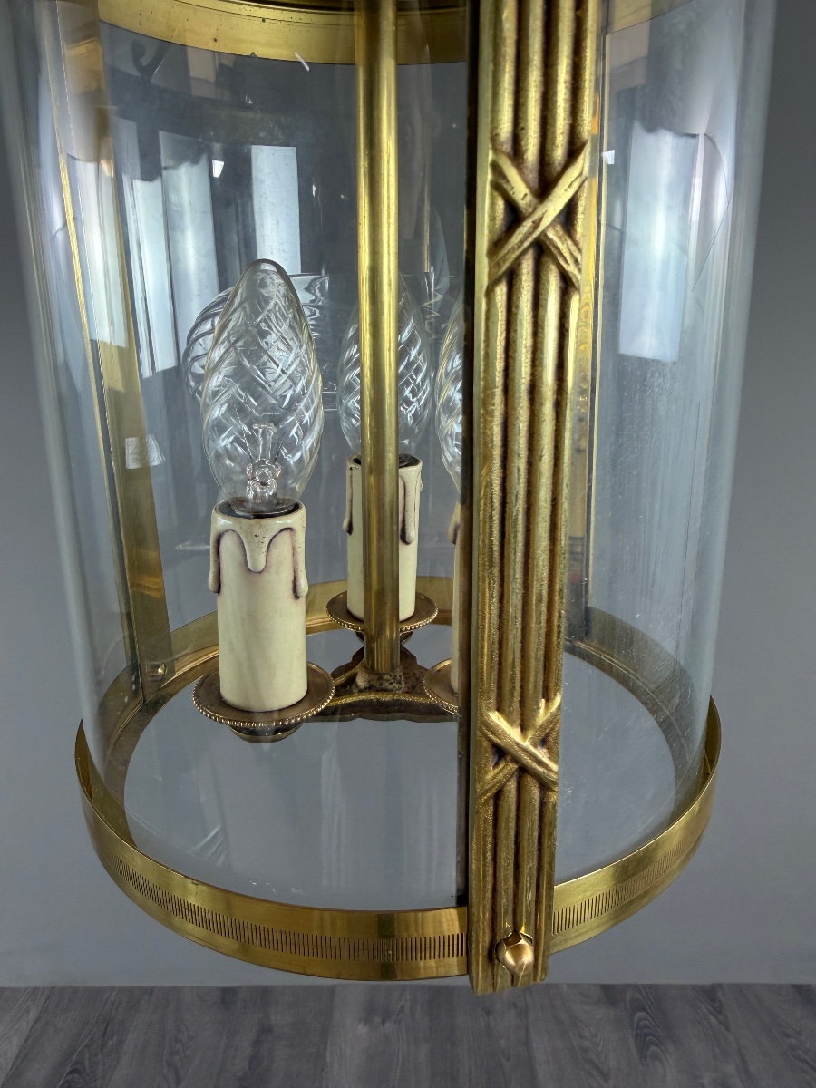 Lanterne cylindrique en laiton et verre, XXe Siècle-photo-6