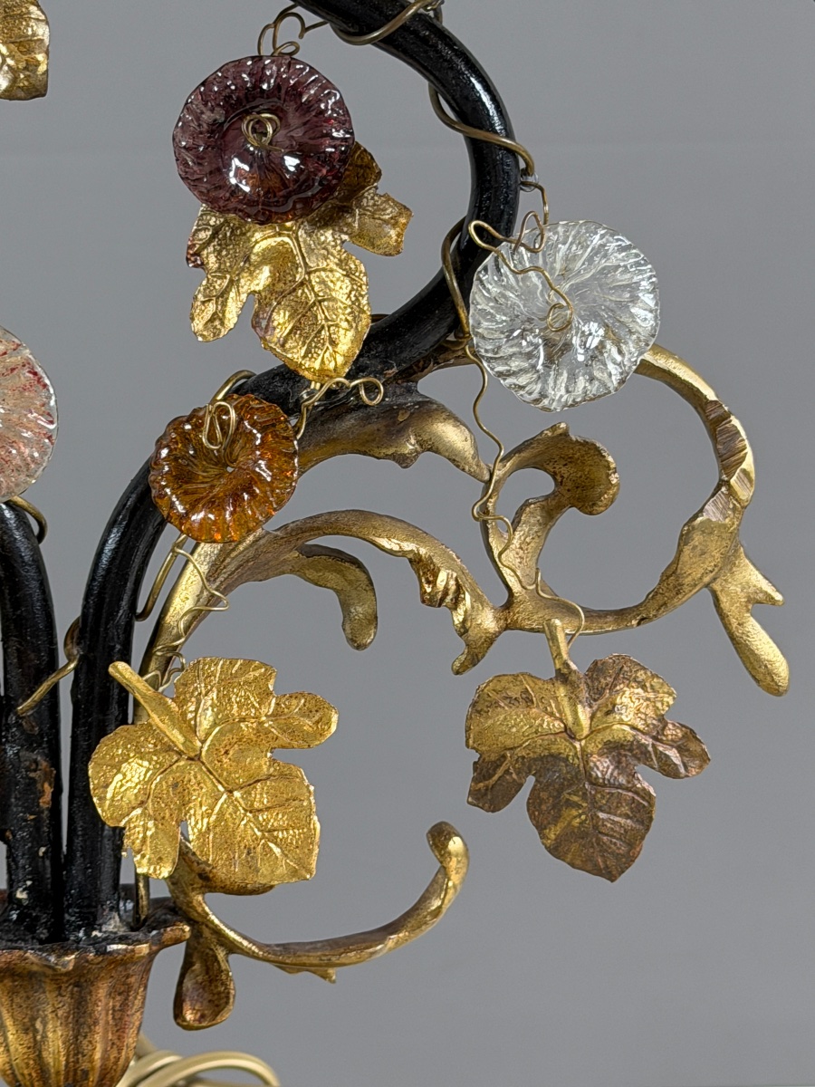 Lampe en bronze et verre polychrome, XXe Siècle-photo-4