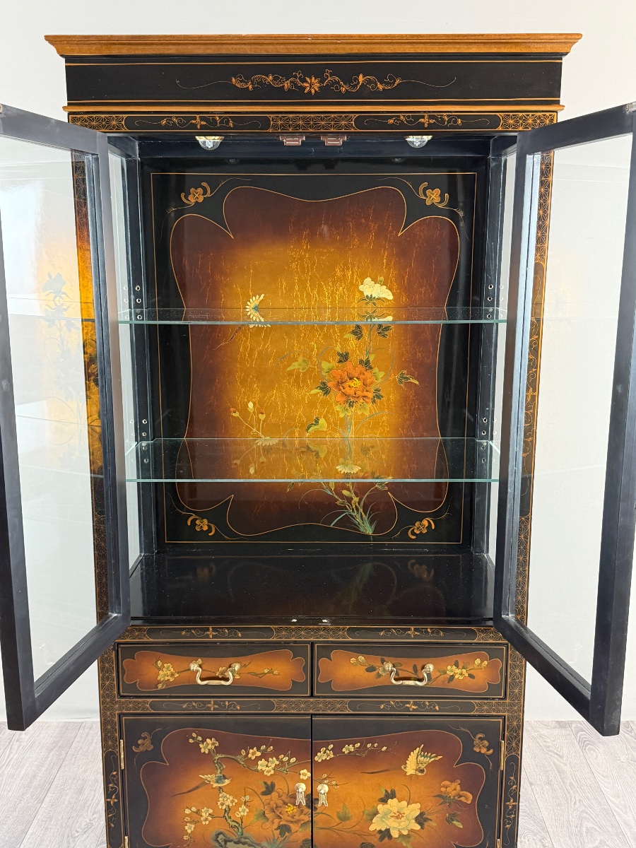Vitrine chinoise laquée à décor floral et d’oiseaux, XXe Siècle-photo-3