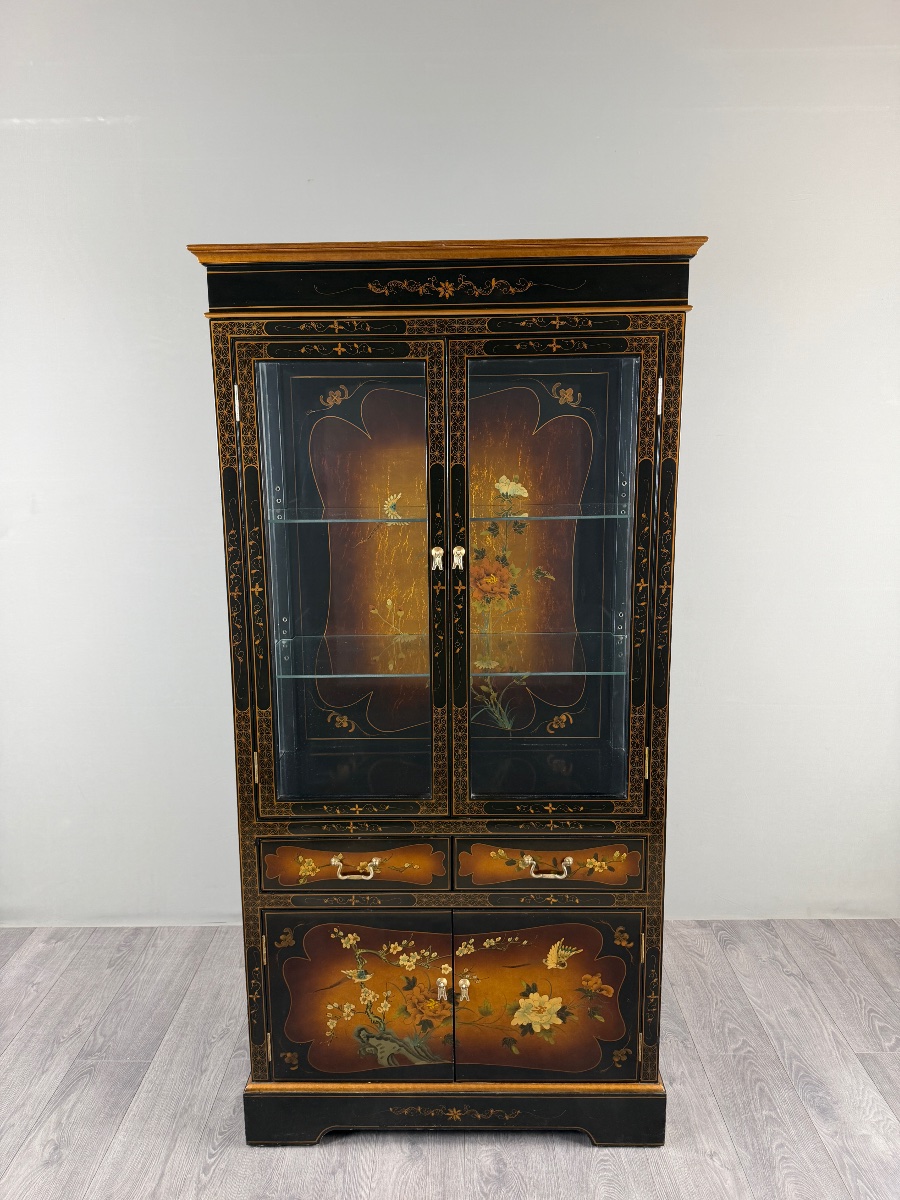 Vitrine chinoise laquée à décor floral et d’oiseaux, XXe Siècle-photo-4