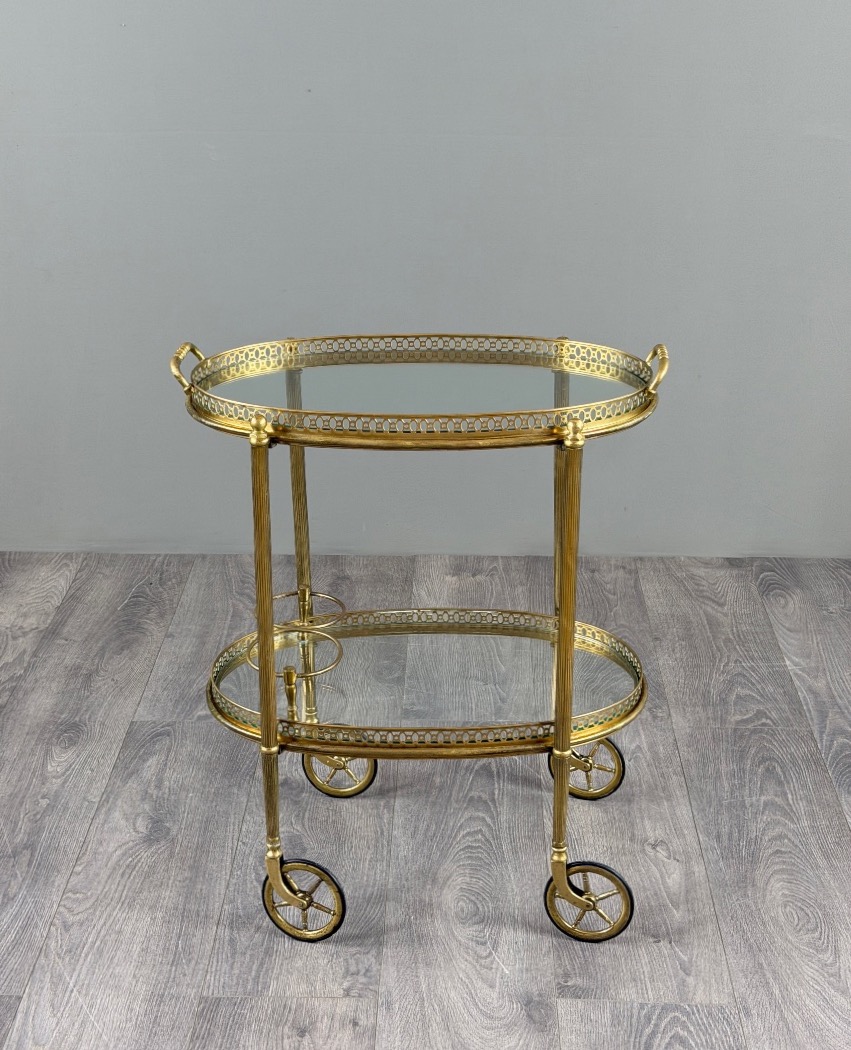 Table desserte roulante en laiton et verre, XXe siècle