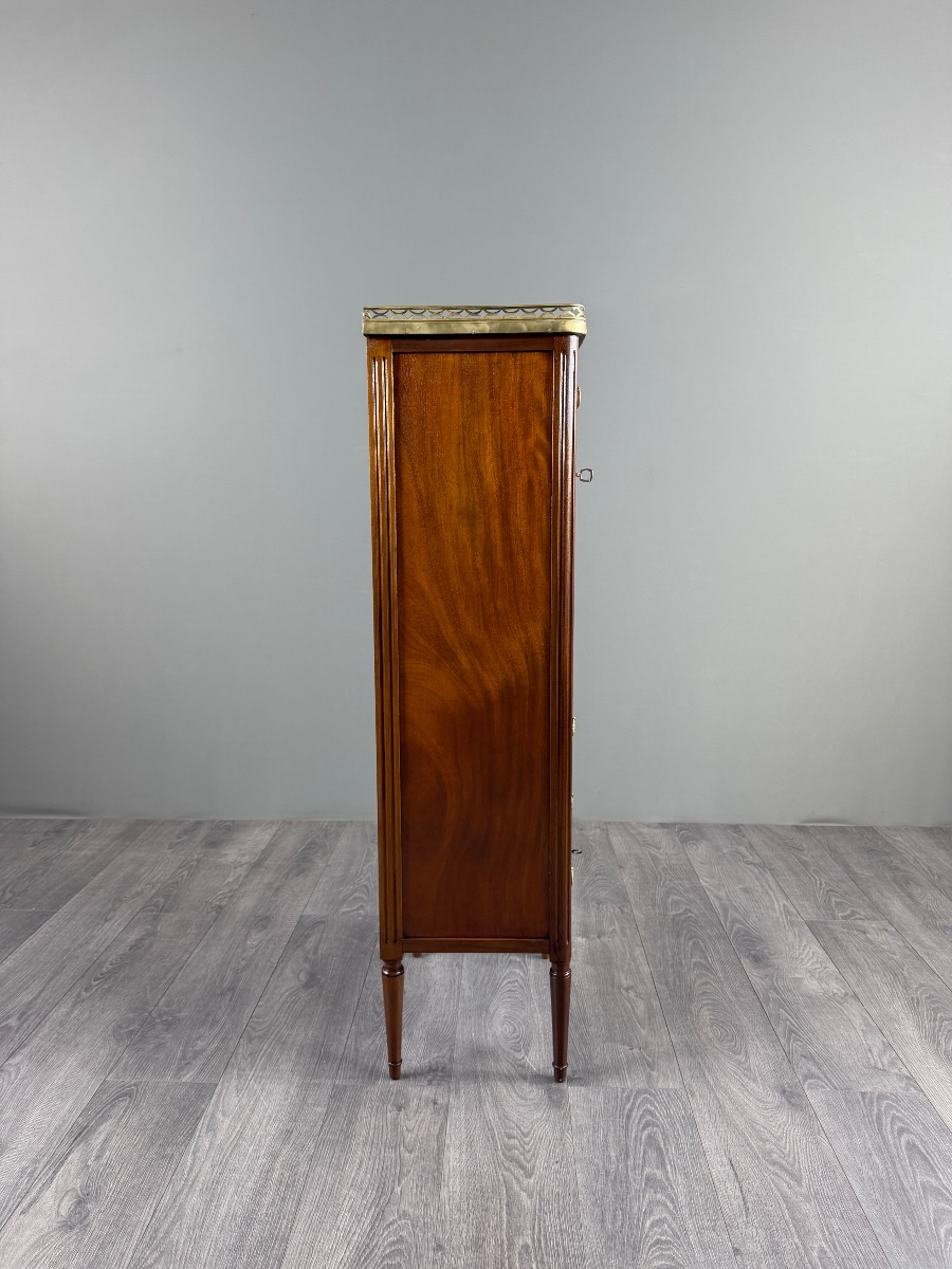 Louis XVI-style Drop-leaf Desk In Mahogany, Marble, And Bronze, 19th Century-photo-5