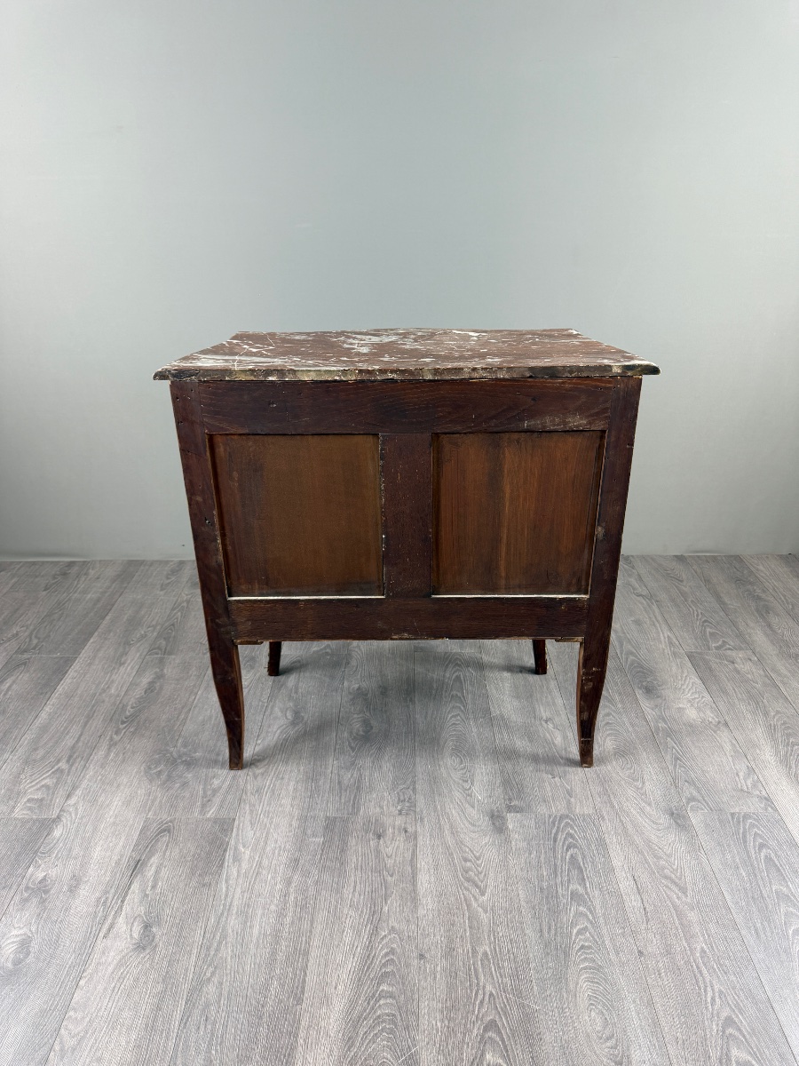 Commode de style Louis XV en marqueterie, bronze doré et marbre, XIXe Siècle-photo-7