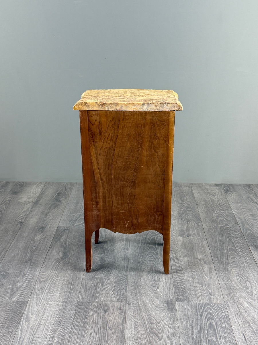 Petite commode de style Louis XV en marqueterie et dessus de marbre, XIXe Siècle-photo-6