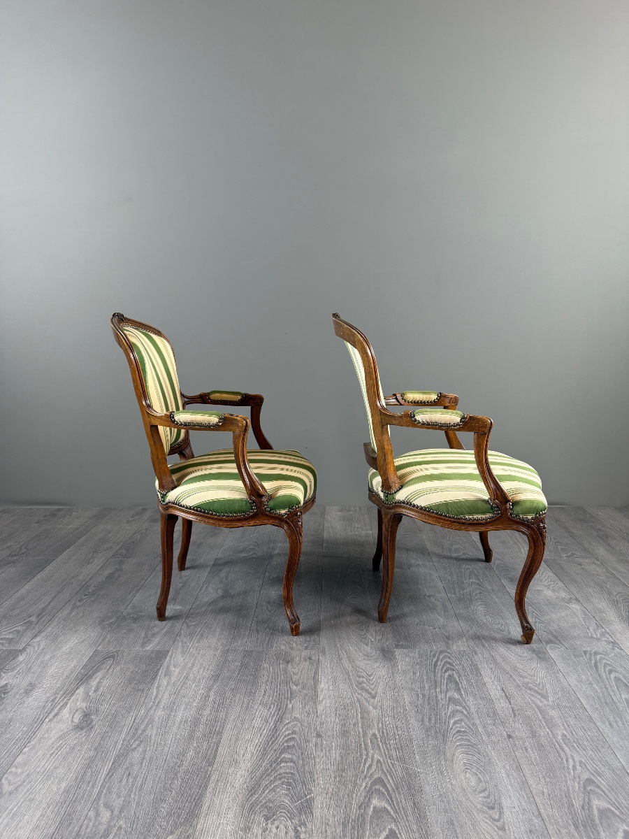 Pair Of Louis XV-style Armchairs In Carved Wood, 20th Century-photo-6