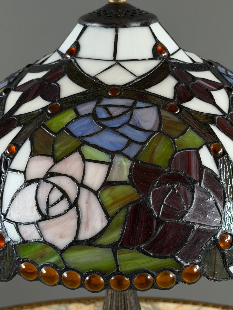 Tiffany-style Table Lamp With Polychrome Stained Glass, 20th Century-photo-4